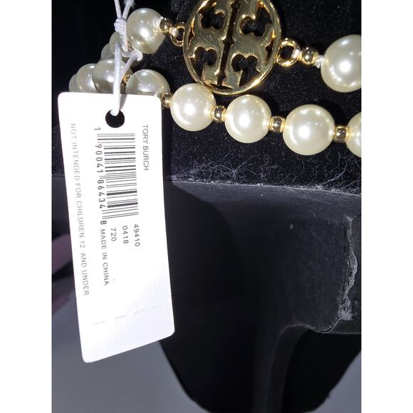 Tory Burch Evie Long Single Glass Pearl Necklace w/Jewelry Pouch NWT Approx 52" - Picture 4 of 7